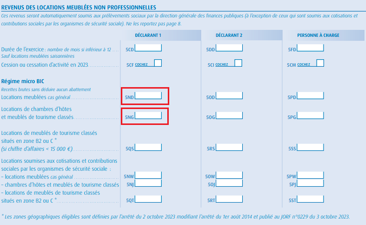 Case à remplir micro-BIC LMNP impôt